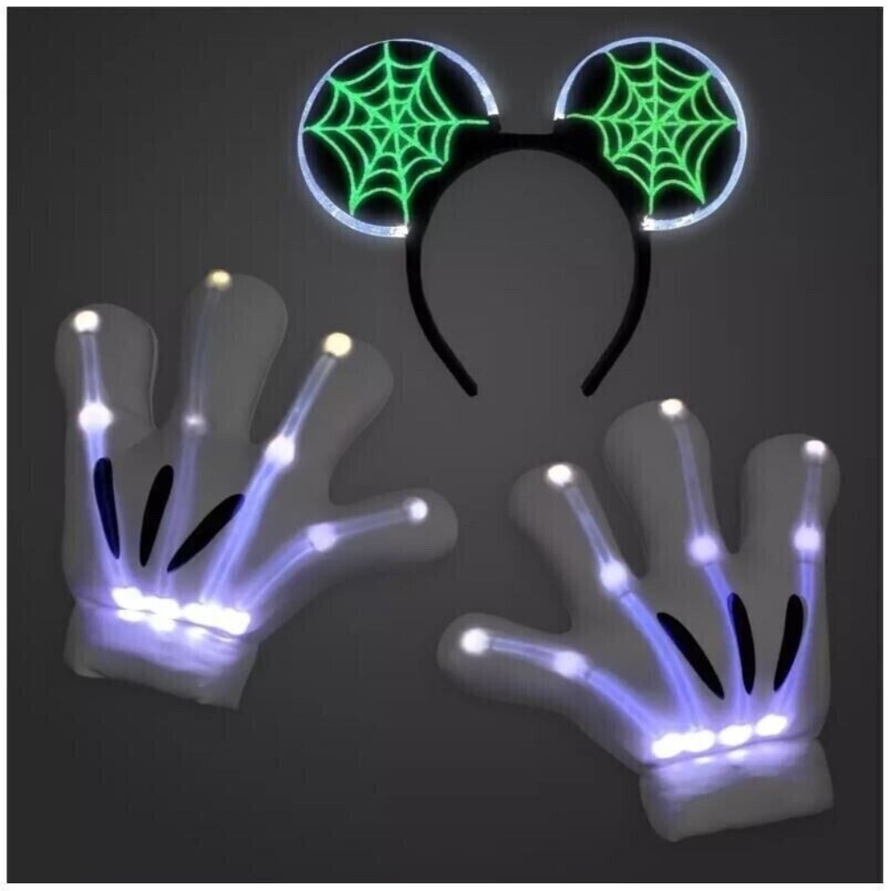 Disney Halloween Mickey Mouse Gloves Light-Up Skeleton Costume Accessory Set NEW - Picture 3 of 4